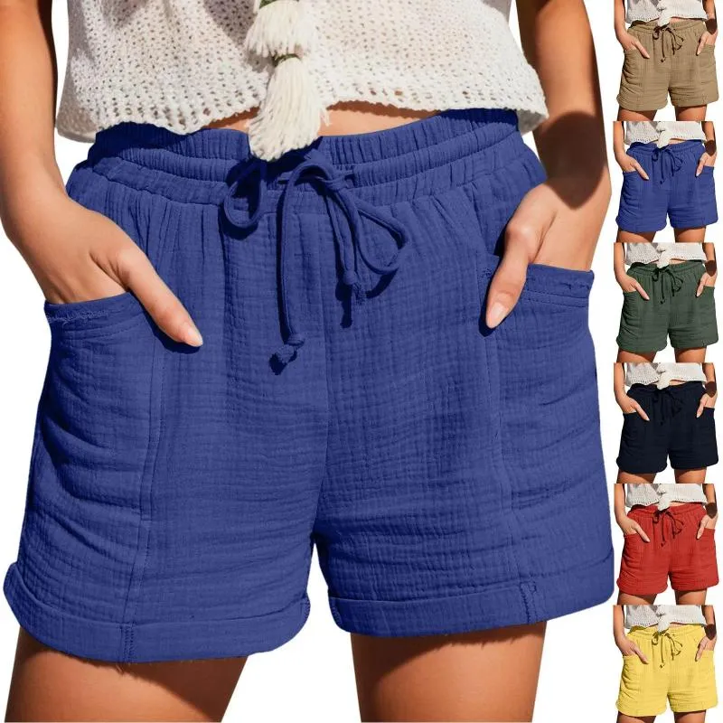 Short féminin Femme Summer Trawstring avec poches Couleur solide Mini High Taies Ligne droite Sport Pantalons CORTOS COSTO