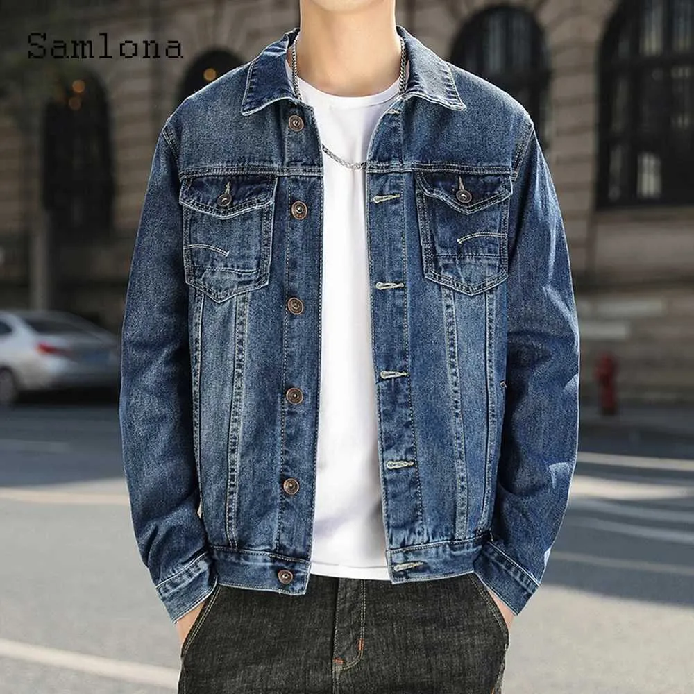 Herrjackor 2022 Single Breasted Mens Demin Jackets Spring Lapel Collar Retro Jacket Autumn Ytterkläder Fashion Mänkläder Plus Size S-5XLL231026