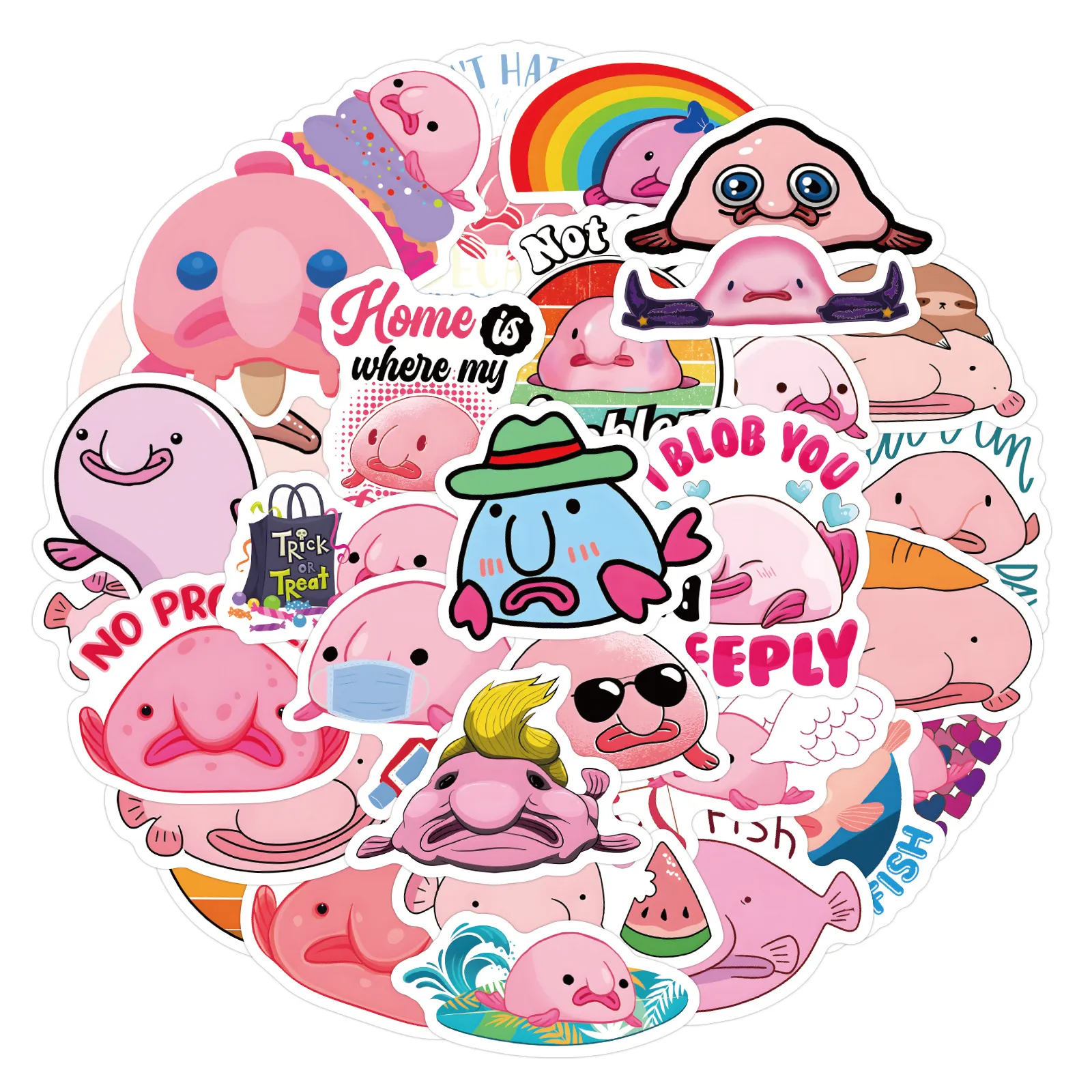 New 60PCS Blobfish Stickers Cartoon Fish Graffiti Sticker for DIY Luggage Laptop Skateboard Motorcycle Bicycle Decals