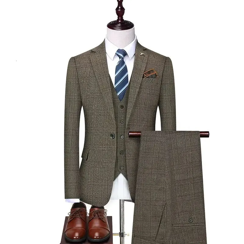 High Quality 5XL suit Vest Pants Men s Elegant Fashion Business Slim Linen Casual Dress Gentleman Suit 3 Piece Set 231220