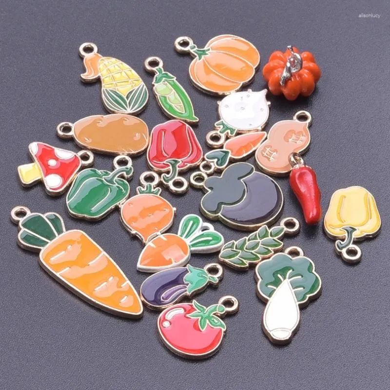 Charms 21Pcs Vegetable Series Alloy Enamel Cute Pendant For DIY Earring Necklace Bracelet Jewelry Ornament Metal Accessory Party