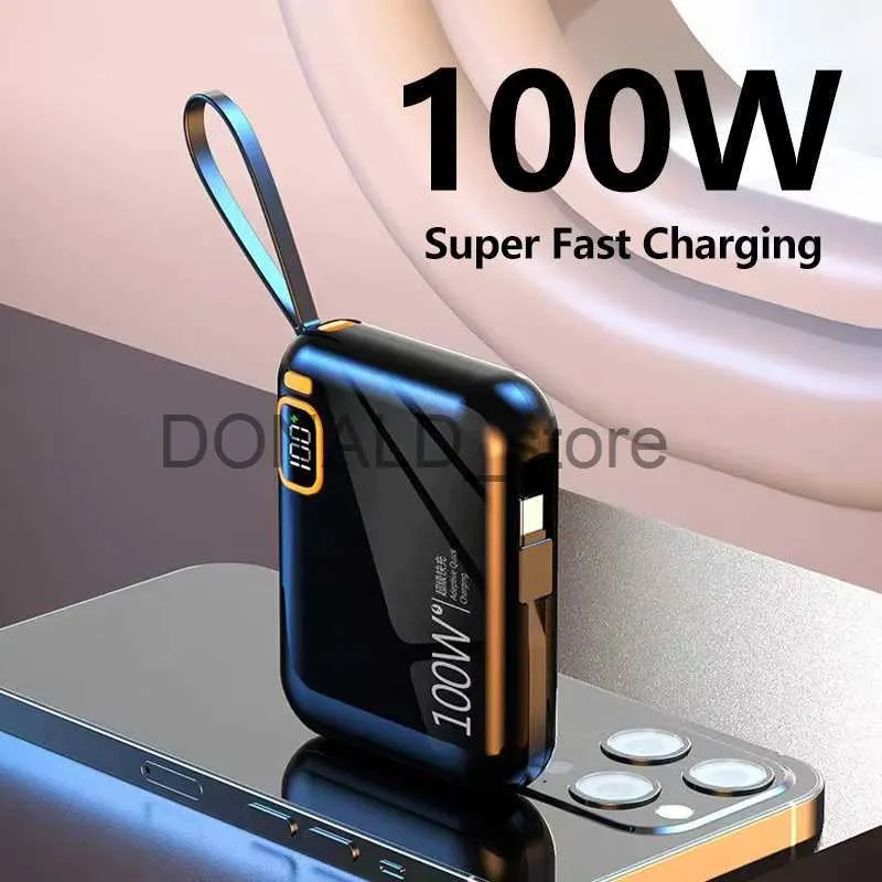 بنوك الطاقة الخلوية 30000MAH PD100W بنك الطاقة المحمول USB قابل للفصل إلى النوع C كابل في اتجاهين شاحن سريع MINI PowerBank لـ iPhone Xiaomi Samsung J231220