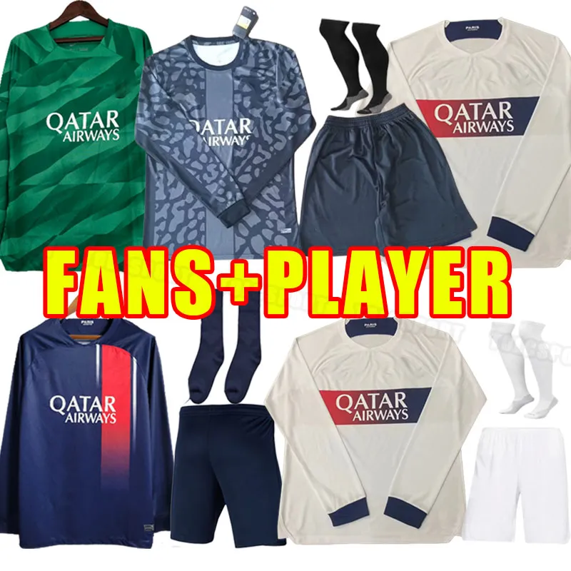 Mbappe Hakimi Messiss Soccer Jerseys Sergio Ramos Maillots de Football 2023 2024 Markinhos Verratti Hakimi Maillot Foot Long Sleeve Goalkeeperファンプレーヤー