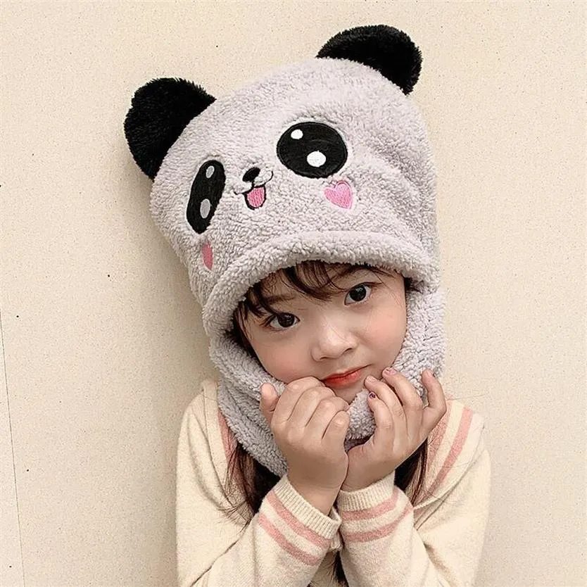 Écharpes Enfant Enfants Bébé Garçon Fille Hiver Chaud En Peluche Écharpe Chapeaux Oreillettes Bonnet Chapeau Mignon Ours 2021 Design Sky184s