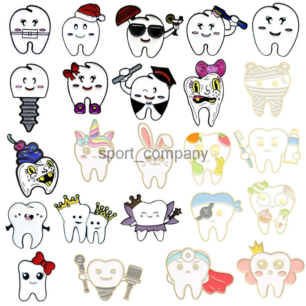 Söt tandbrosch Bow Tooth Doctor Screw Fruit Repairman Red Flag Unicorn Crown Healthy Tooth Badge Punk Metal Pins Smyckespresent