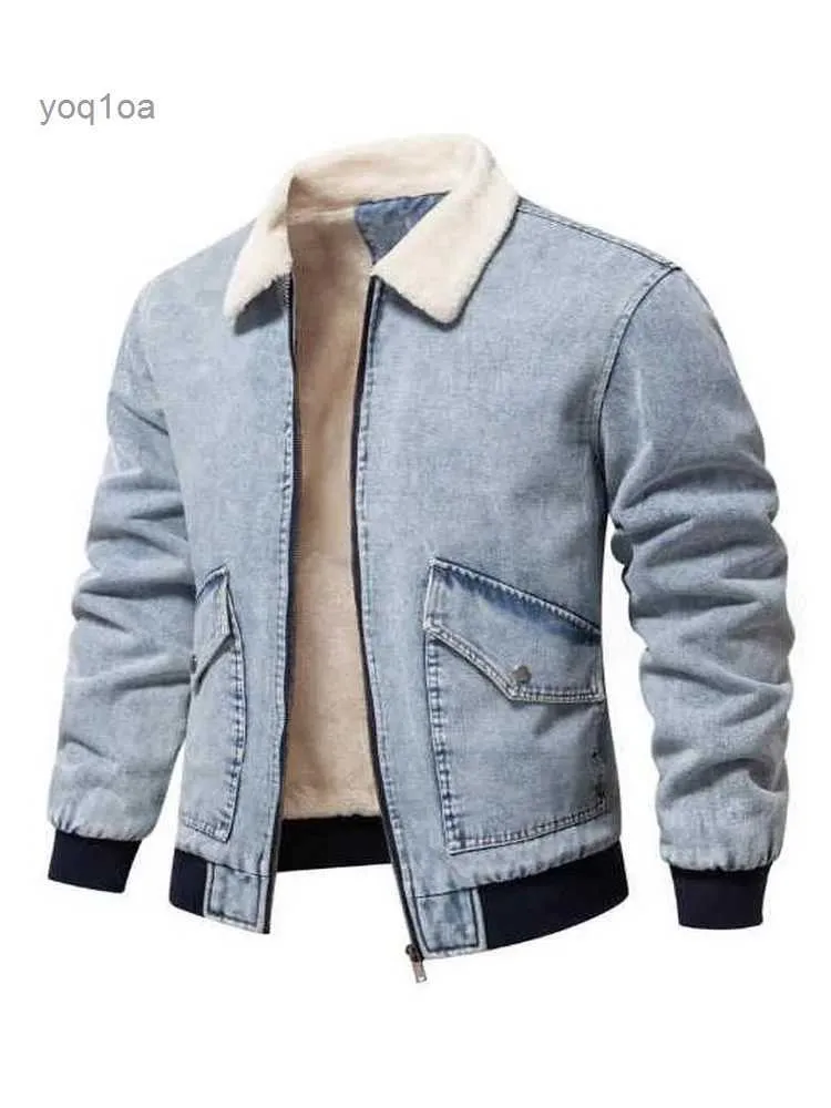 Men's Jackets Men's Fleece Denim Jacket For Autumn Winter Eur Size High-quality Washed Jean CoatL231026