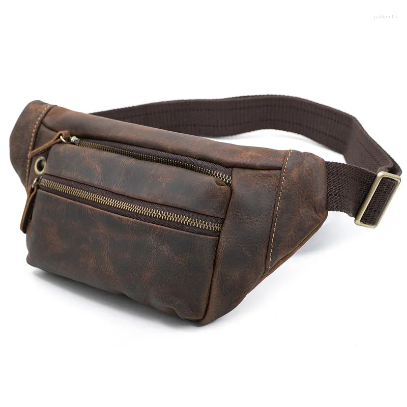 Sacs de taille Vintage hommes sac en cuir véritable petit sac banane ceinture banane voyage poitrine bandoulière pour pochette de téléphone portable décontracté