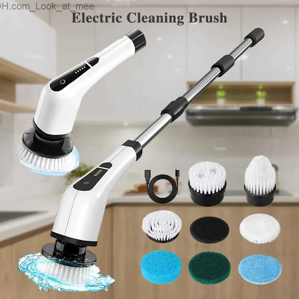 Rengöringsborstar 7 i 1 Electric Cleaning Brush Rotating For Kitchen Windows Cleaner Floor Mop Badrum Toalett Elektrisk borstmaskin Bil Polish Q231220