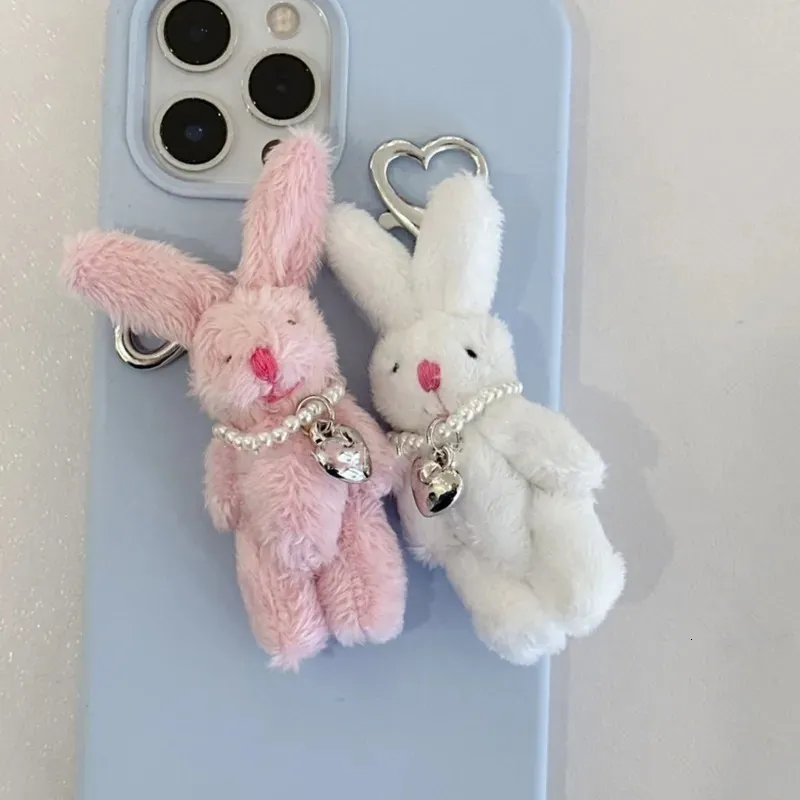 Pièces de sac Accessoires Lapin Coeur Chaîne de téléphone Coréen INS Punk Mignon Lapin Poupées Porte-clés Décoration Y2K Mode Bijoux Pendentif Cadeau 231219