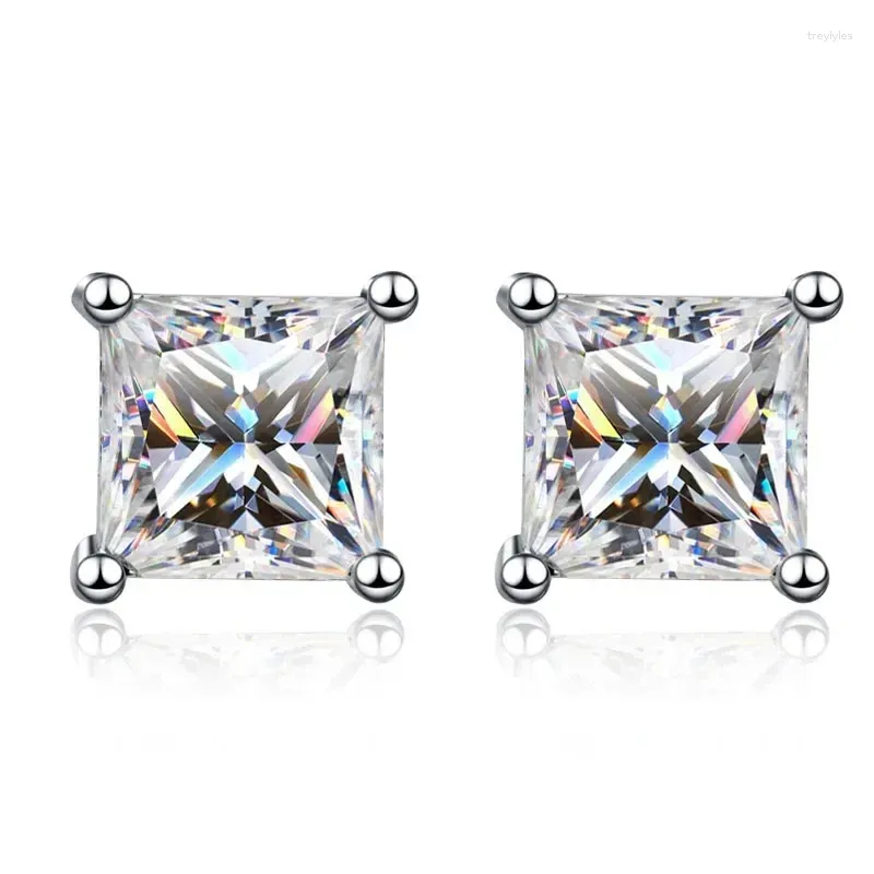 Stud Earrings LORIELE D Color Princess Cut Moissanite Earring S925 Sterling Sliver Plated With 18k White Gold For Women Fine Jewelry