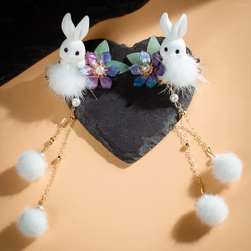 Pinces à cheveux 2 pièces, épingle à cheveux en peluche, Barrettes à fleurs mignonnes, accessoires Hanfu chinois, bijoux cadeau pour femmes