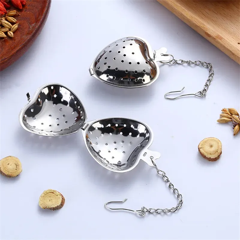 Heart Shaped Tea Infuser Stainless Steel Loose Herb Strainer with Long Handle/Chain Coffee & Tea Tools