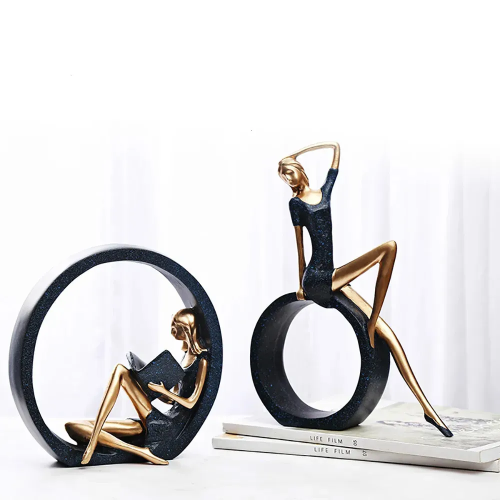 Resina Ragazza Yoga Statua Figurine nordiche Artigianato creativo Scultura Soggiorno Mobile TV Decorazione della casa Ornamenti Statua 231219