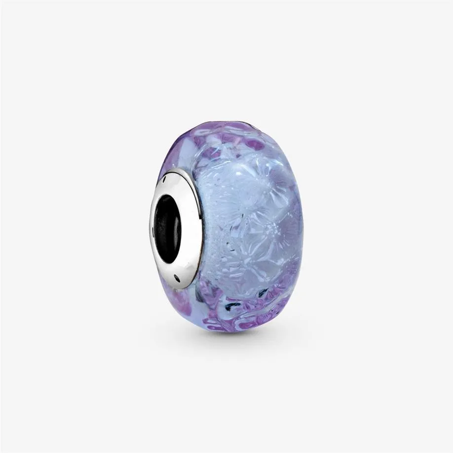 Nieuwe Collectie 100% 925 Sterling Zilver Golvend Lavendel Murano Glas Charm Fit Originele Europese Bedelarmband Mode-sieraden Accesso313i