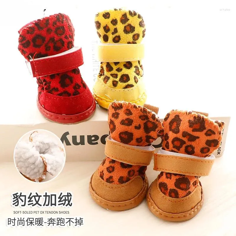 Hundebekleidung Schuhe Herbst und Winter Schneestiefel Plüsch Warm Leopardenmuster Anti Rutsch Verschleißfest Welpen Caes Acessorios