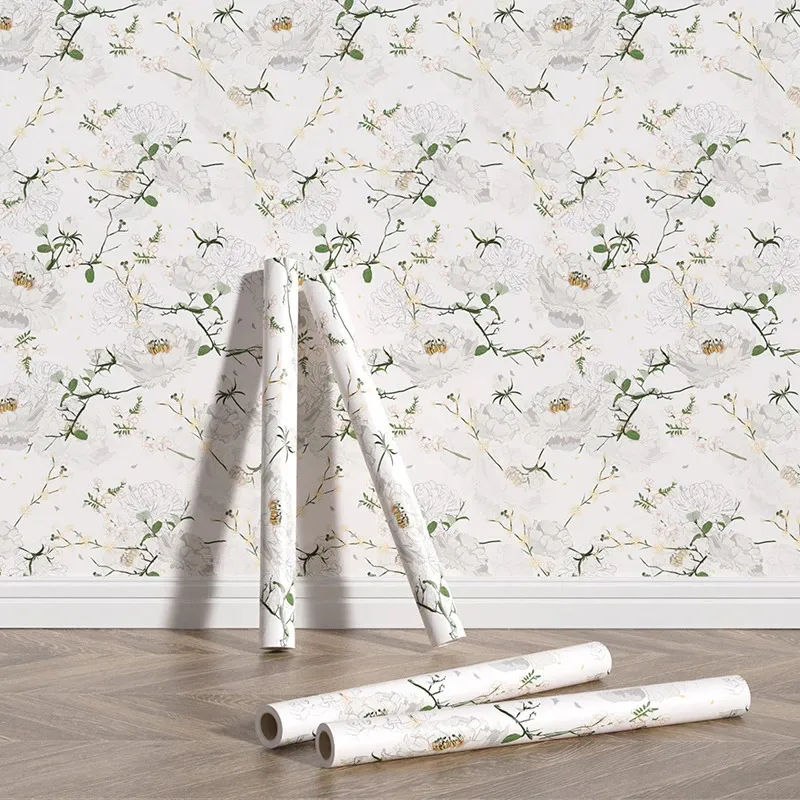 Papel tapiz de PVC con flor de pera blanca, decoración del hogar, pegatinas de pared de habitación Retro, autoadhesivas, muebles impermeables 231220