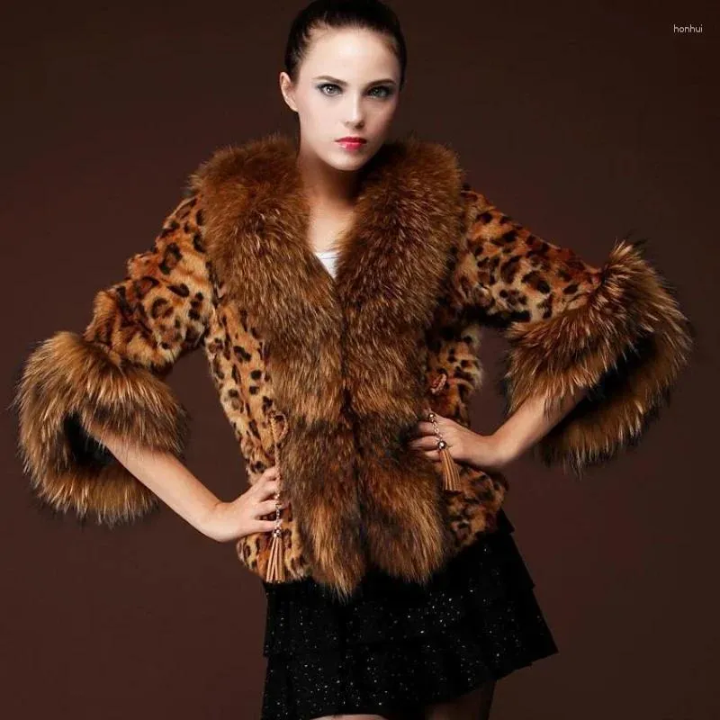 LINXIQIN – manteau d'hiver élégant en fausse fourrure pour femme, imprimé léopard, raton laveur, chaud et épais, manteaux de luxe, vêtements d'extérieur amples, 4XL