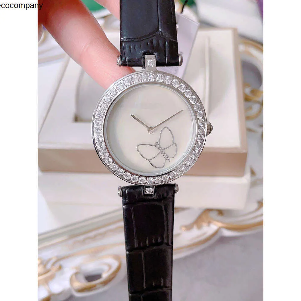 Diamant vierblättriges Kleeblatt VA Damenmode Uhr Luxus Cleefly Kausal Designer Van Neuer Damengürtel Diamant Dünn Wasserdicht Charms Schmetterling Montre De Lux C0YY