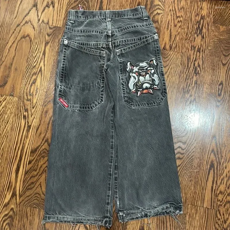 بنطلون جينز للرجال Jnco Y2K الهيب هوب الرجعية الرسم المطرز السراويل السوداء السراويل الفضفاضة الرجال