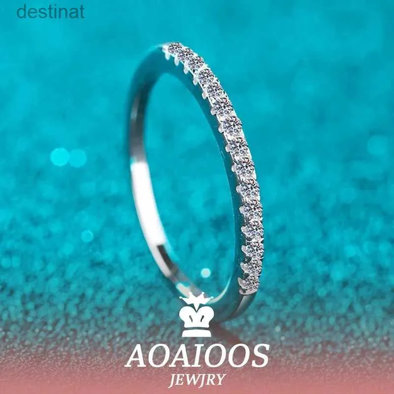 Anello solitario aoaioos test ha superato l'anello moissanite abbinato alla fascia diamantata per matrimoni per donne 925 corona femmina in argento sterling singola coda Ringl231220
