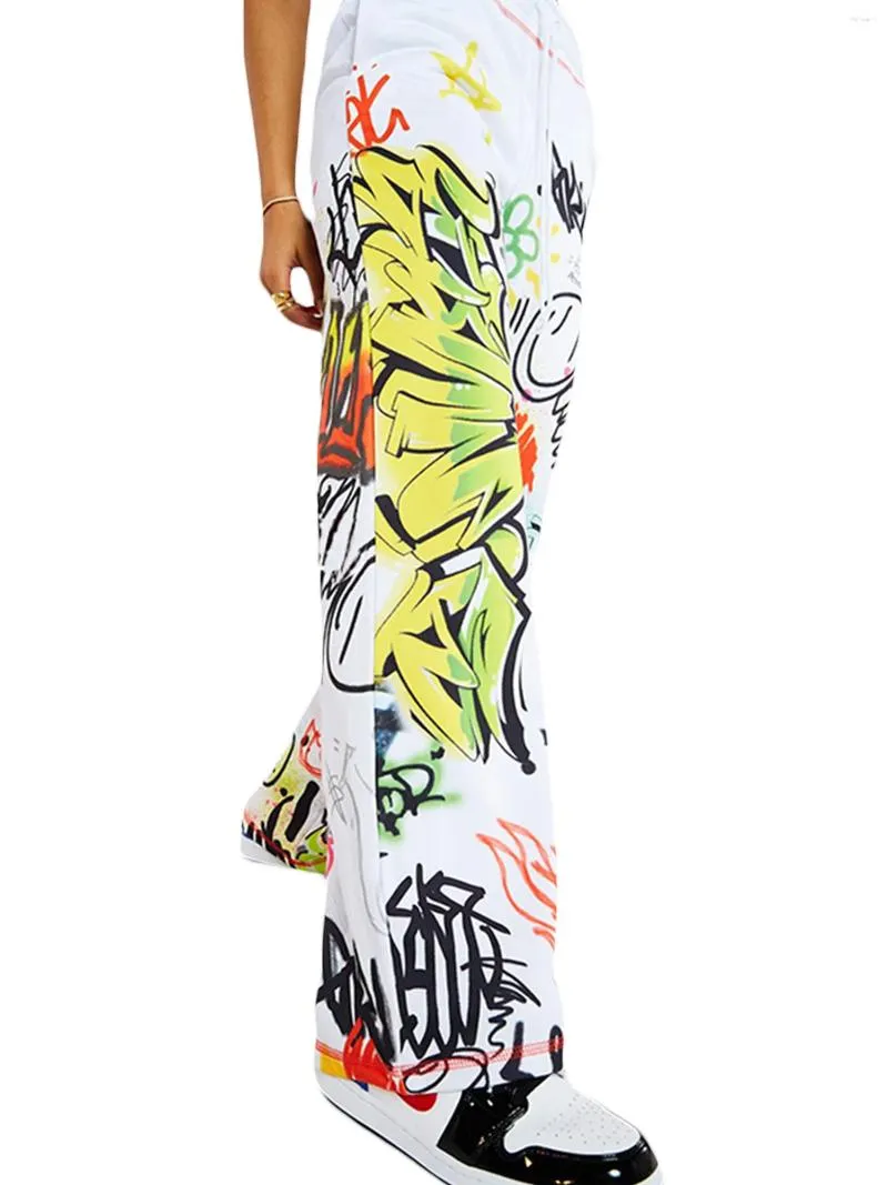 Spodnie damskie 2024 Modna wysoka talia prosta noga luźna kreatywna graffiti nadruk szerokie spodnie