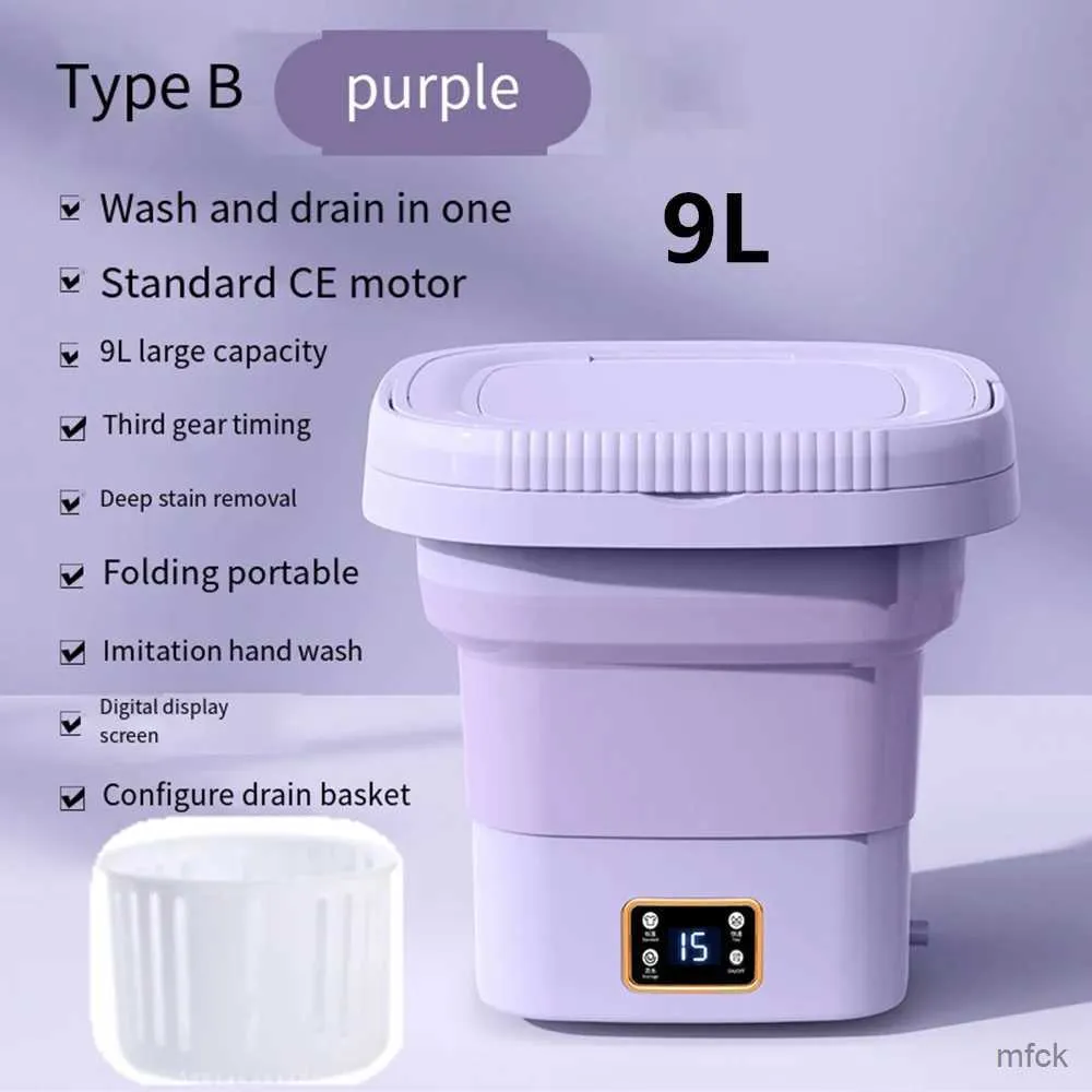 Mini Washing Machines 9L Folding Portable Washing Machine with Dryer for Clothes Travel Home Underwear Sock Mini Ultrasonic Washer Touch Kids