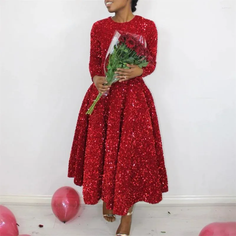 Elegant Solid With Belt Sequins O Neck A Line Dresses Elegant Solid With Belt Sequins O Neck A Line Dresses