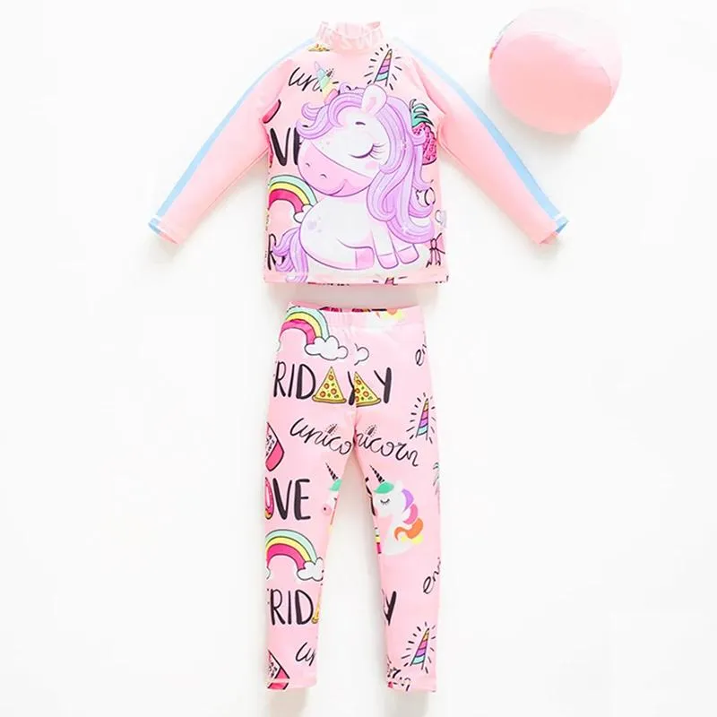 Suits Children's Swimsuit Cute Unicorn Print 412 Years Baby Sex Small UV UPF50+ Kids Girls Swimwear Swimming Suit 2022 New Beachwear