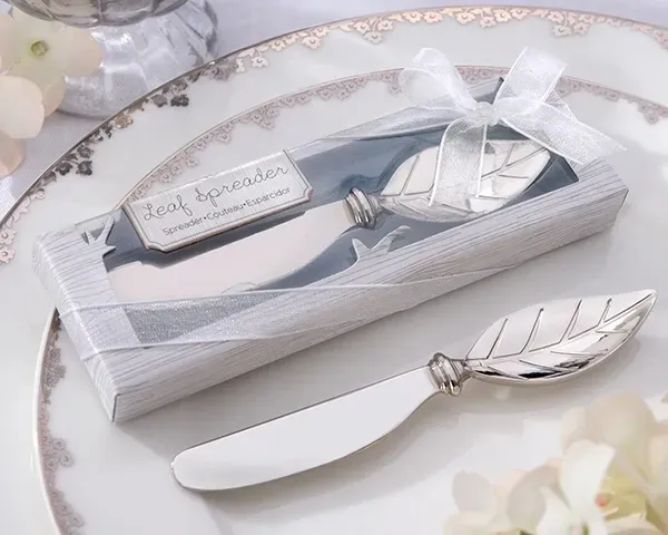 butter fork wedding favors butter spatula jam cheese spreader knife dinner fork 13cm leaves handle PVC box table decoration wedding gifts