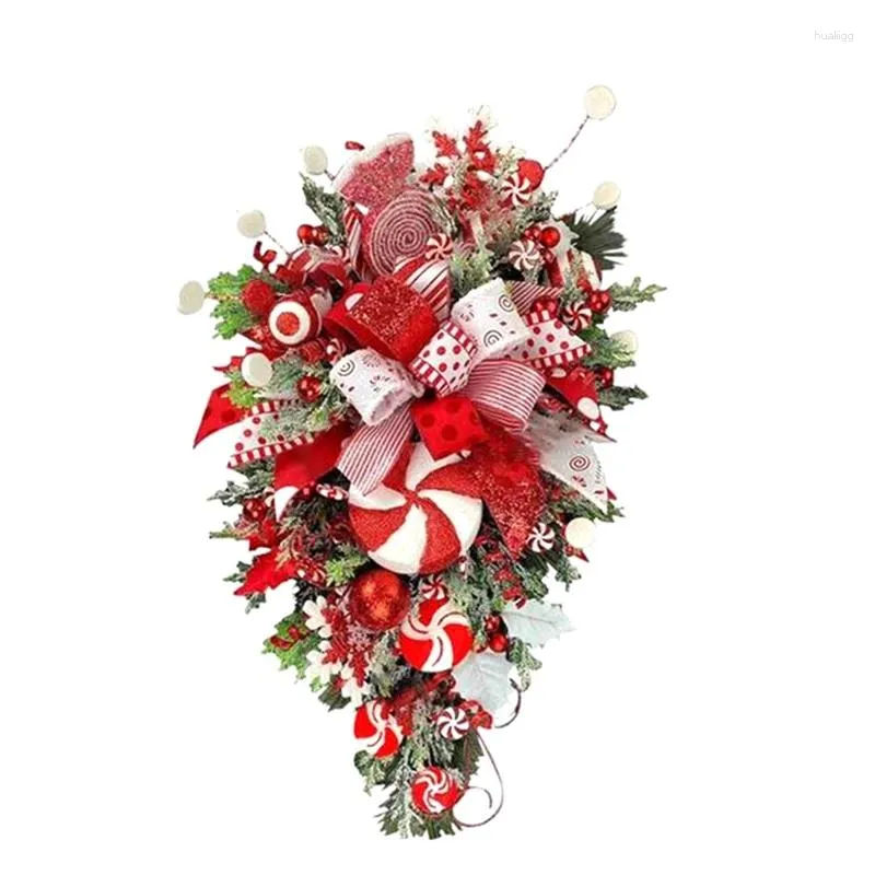 Декоративные цветы Рождественский венок из конфет для входной двери Лестничные украшения Крытый декор 12X24 дюймов-FS-PHFU