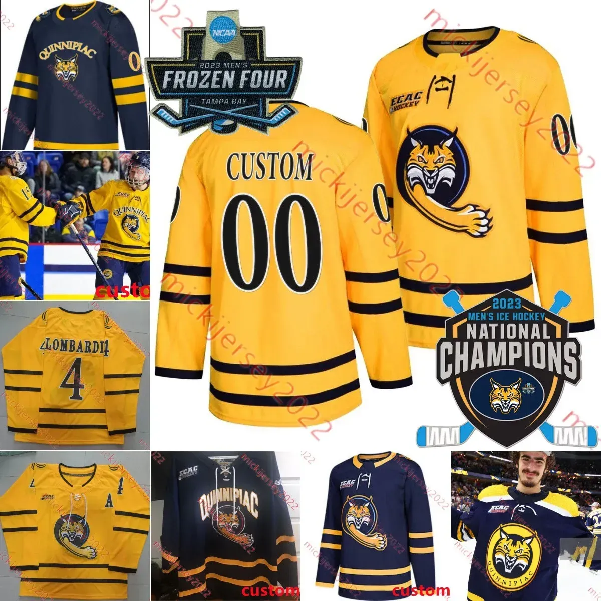 Collin Graf Quinnipiac Bobcats 2023 Men`s Ice Hockey National Champions Jersey Matthew Campbell Ethan de Jong Jacob Nordqvist Christophe Fillion Quinnipiac Jersey