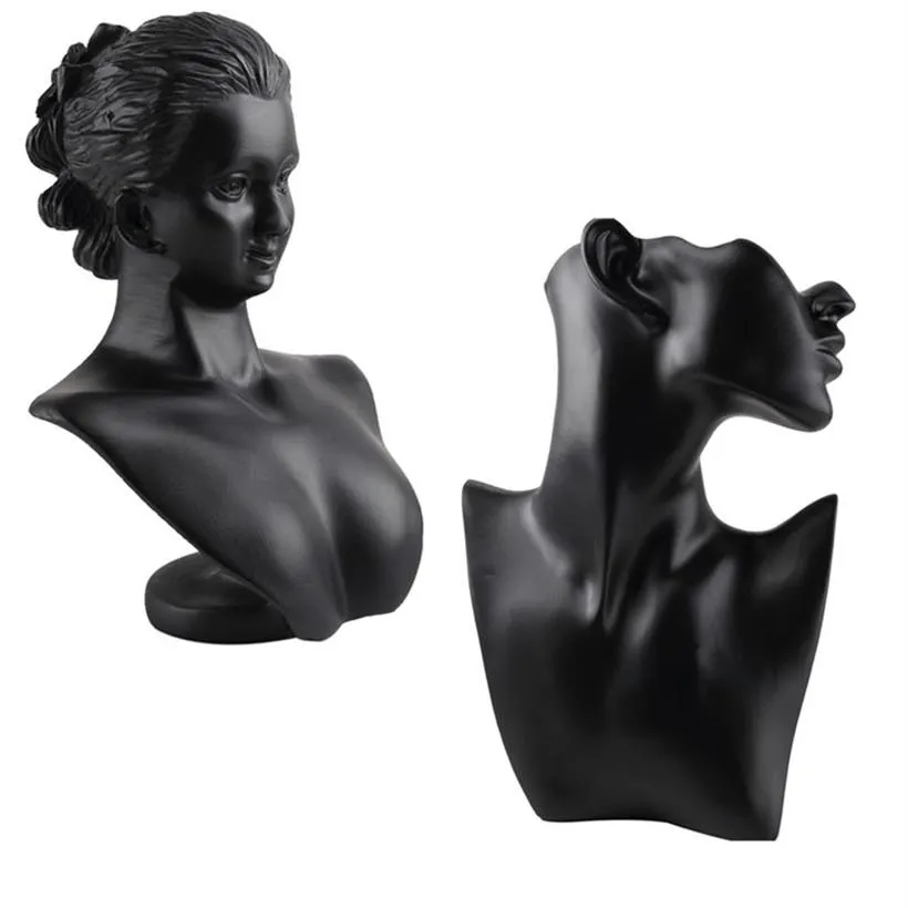 Mannequin féminin élégant en résine noire pour collier de mode pendentif buste présentoir de bijoux présentoir de magasin de bijoux 21111267N