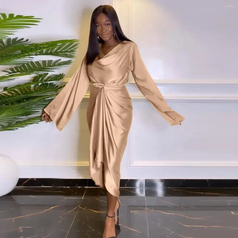 Elegant Satin Maxi Dress Set Women's 2-Piece Outfit: Long Sleeve Top  Pleated Vintage Style Work Dresses Fall Fashion