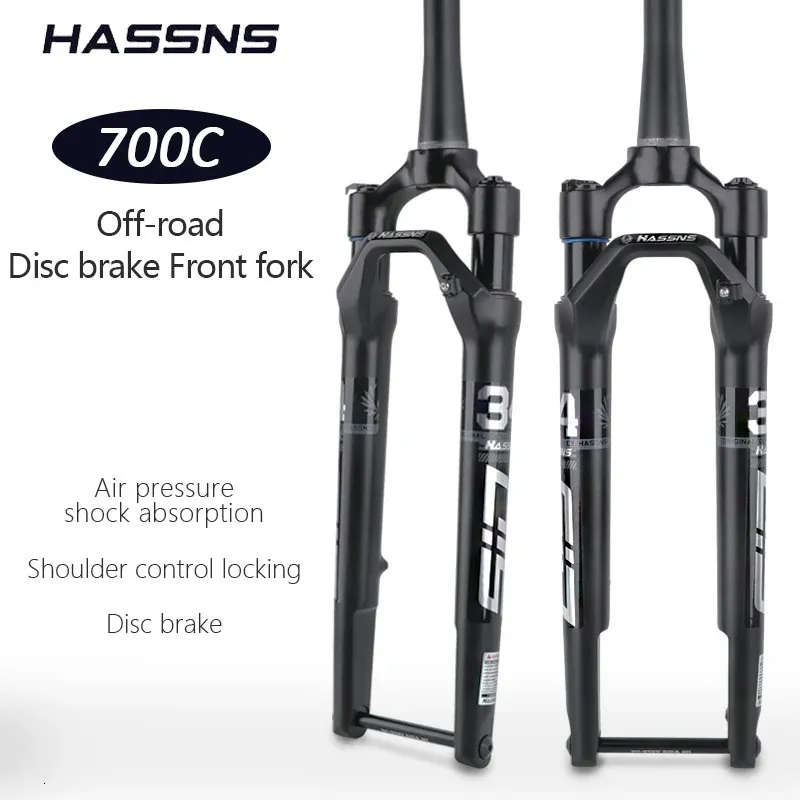 Hassns Road Bike Fork Suspensão 700c Rock Shox Air and Oil Choff absorvedor afastou o freio de disco offroad 10012mm 231221