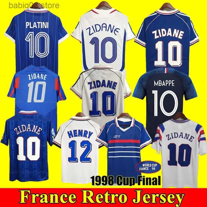 Fani TOPS TEES 1998 FRANCUSKI klasyczny Vintage Jersey 1982 84 86 88 90 96 98 00 02 04 06 Zidane Soccer Jerseys Maillot de Foot Mbappe Rezuuet Desailly Henry Platini retro foo