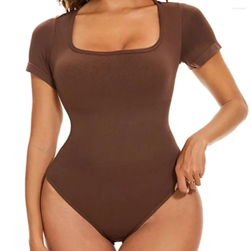 Shapers femininos manga curta aberta virilha grande u pescoço sem costura elastano elástico corpo terno shapewear feminino shaper controle de barriga