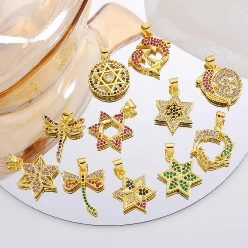 Charms Juya 18k Real Gold Plated Handmade Colorful Star of David för DIY Mezuzah Judism Talisman Religious smycken