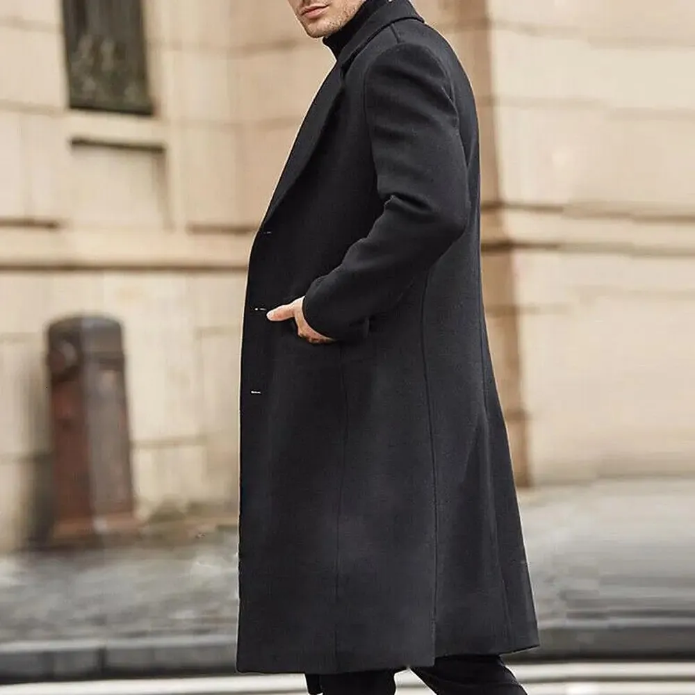 Mens Solid Color Mid Length Trench Coat 40% Off For Winter
