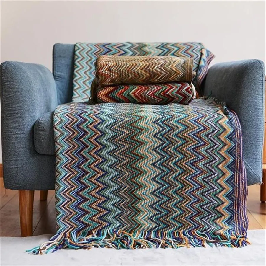 100% Acryl Hand Knitted with Tassel Summer Bed Sofa Travel Breathable Chic Bohemian Soft Comfortable Blanket 2206162970