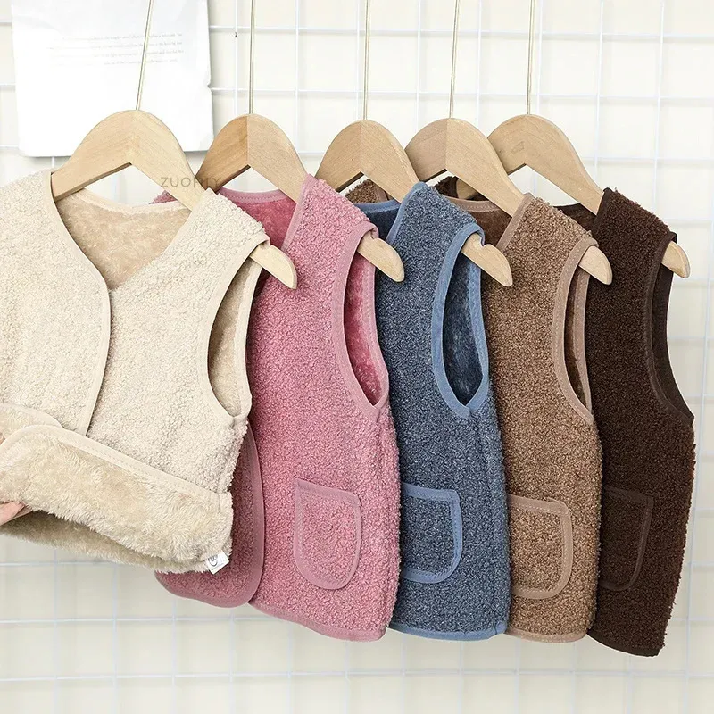 Crianças cordeiro cashmere colete outono inverno bebê quente algodão coletes nascidos meninos meninas colete jaqueta criança outwear macio 231220