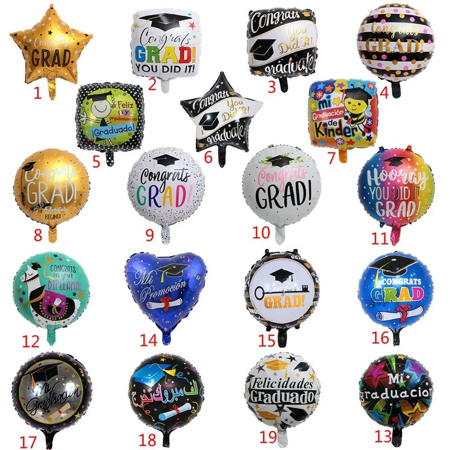 50pcs Gratulacje Grad Balony Graduation 2020 Foil Balloons Globos Globos Powrót do szkoły Dekoracje urodzinowe 2360