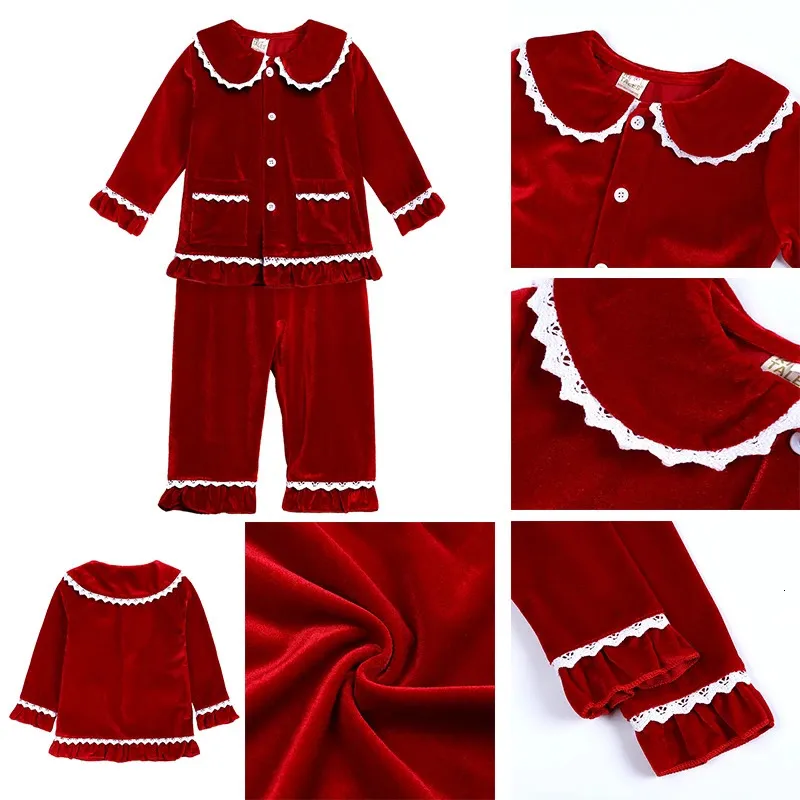 Red Christmas Baby Boy Girl Warm Family Pajamas Sets Golden Velvet Kids ...