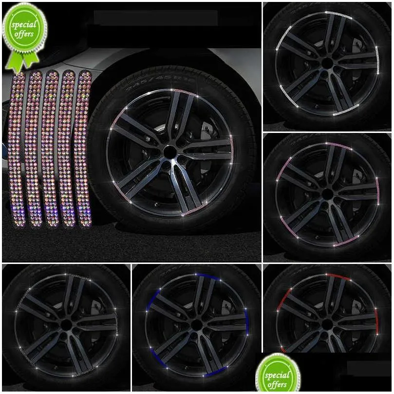 Décorations intérieures Nouveau 20pcs Bling strass voiture pneu jante autocollant décoratif avertissement de sécurité bande accessoires de moyeu de roue pour drop d dhrod