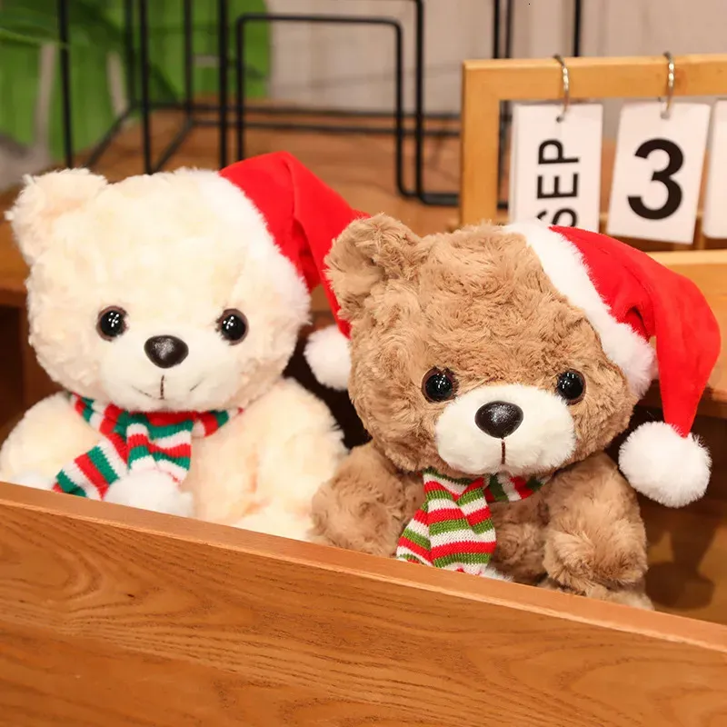 Kawaii Noël Ours en peluche en peluche mignon animaux en peluche ours écharpe avec chapeau peluches poupée doux enfants jouets pour cadeaux 231220