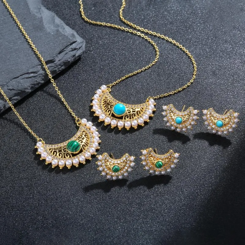 Ketting oorbellen set vintage geschulpte saffier parel vrouwen etnische stijl sieraden mode bruids dubai accessoire