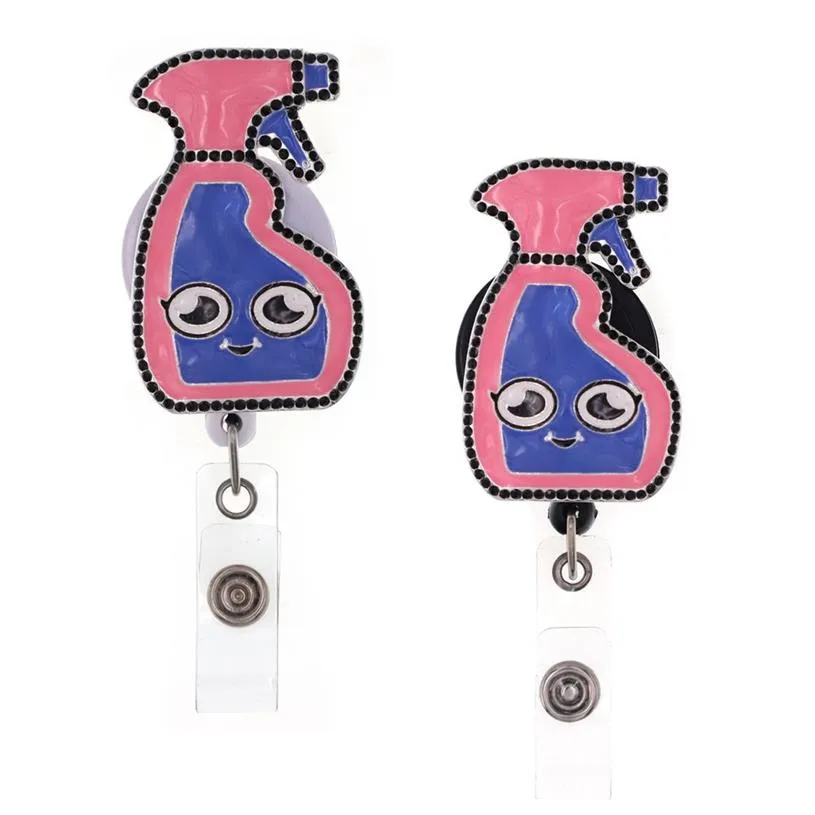 Newest Style Key Rings Cute Cartoon Rhinestone Retractable ID Holder For Nurse Name Accessories Badge Reel With Alligator Clip236T