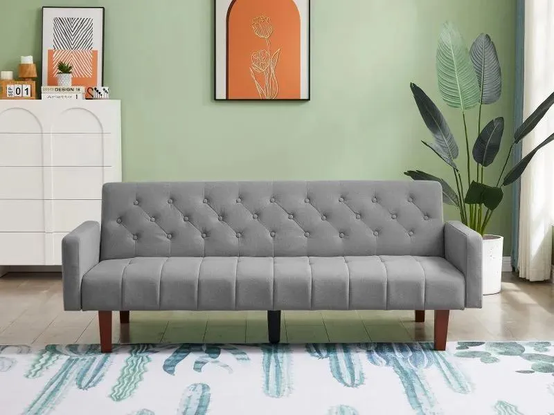 Furniture Factory Tufted Back Sofa MidCentury Convertible Sofa Bed for Living Room,gray