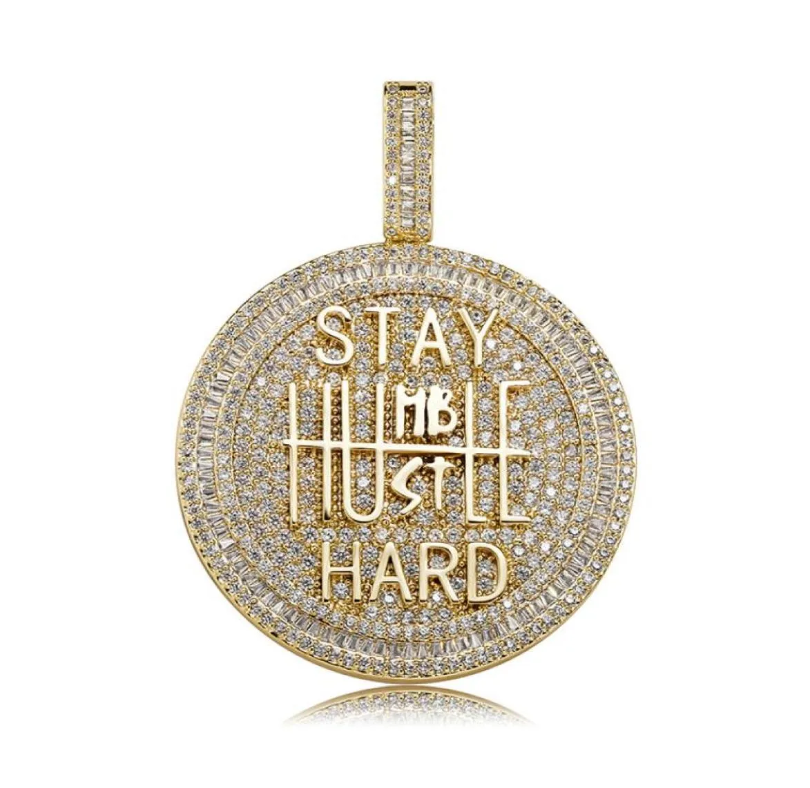 Iced Out Round Pendant Necklace Letter Saty Hard Gold Silver Plated Mens Hip Hop Necklaces Jewelry2118592