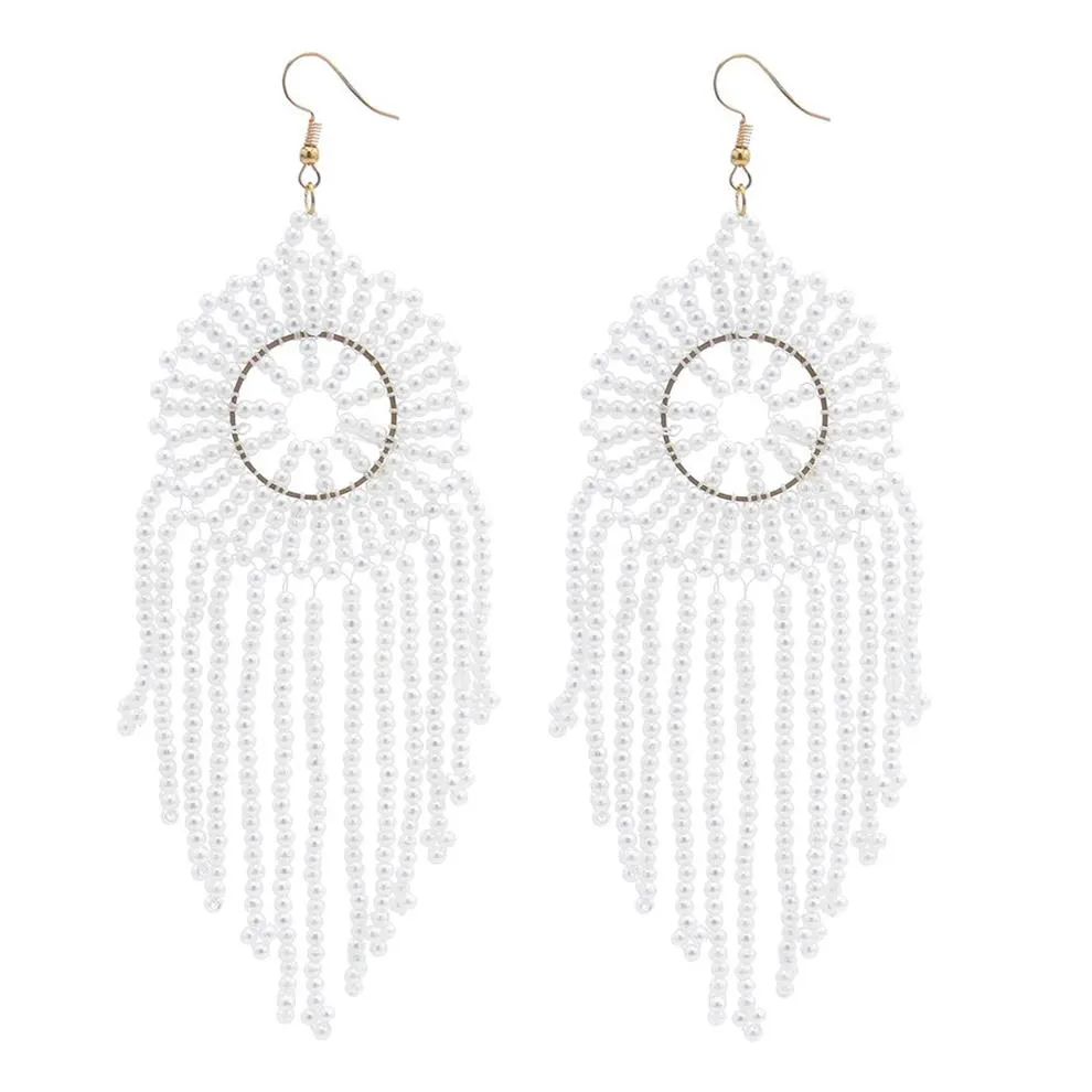 Boucles d'oreilles pendantes en perles blanches élégantes, faites à la main, Imitation de perles, bijoux de fête pour femmes, 195I