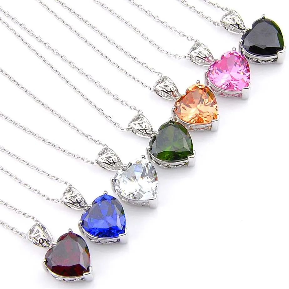Colored Pendant 925 Sterling Silver Necklaces LuckyShine Heart For Women Cz Zircon Pendants Wedding Engagemets Bride Jewelry Gift280M